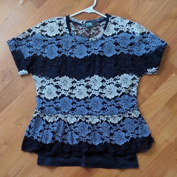 Anthropologie | Stripe Lace Peplum Top - Picture 4 of 5